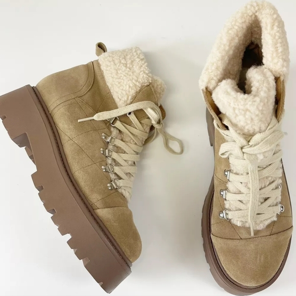 Steve MaddenReyen Suede Faux Shearling Cold Weather Lug Sole Platforms booties. - Picture 8 of 9